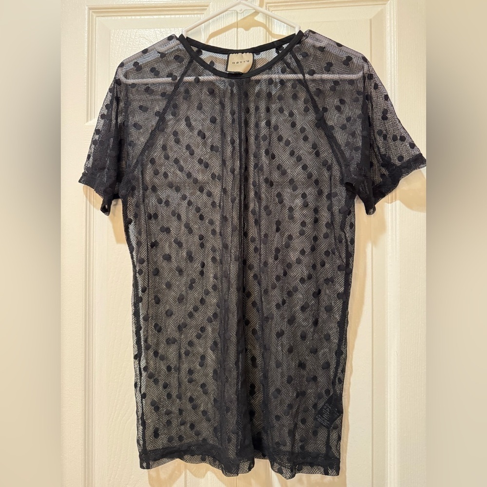Sebastian Sheer Black Polka Dot Top. Men’s But Unisex Imo Size Medium Euc — image 4 of 8
